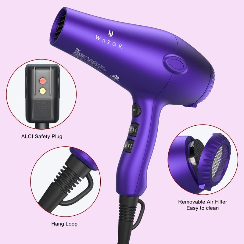 Wazor 3rd Generation Lightweight Low Noise Hair Dryer,(1875W Tourmaline Ceramic