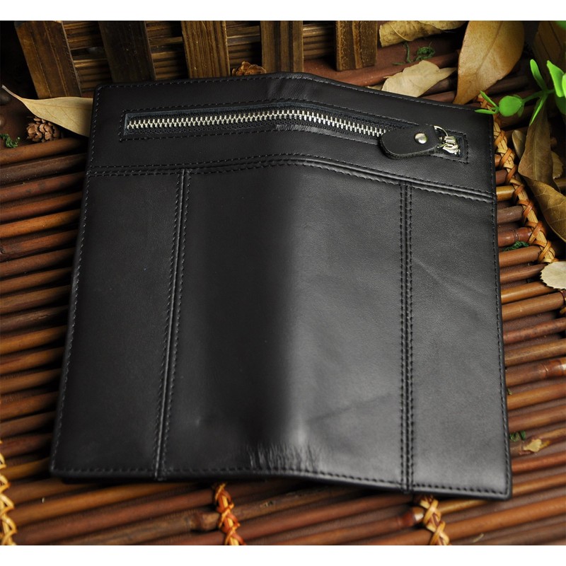 Le'aokuu Mens Genuine Leather Organizer Checkbook Card Case Bifold Wallet