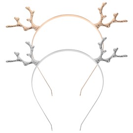 FRCOLOR Christmas Antler Headband,Metal Rhinestone Hair Hoop Antler Hairband Reindeer Antlers Headband for Women,Girls,2pcs(Silver,Gold)