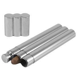 Double Cigar Case with Flask Stainless Steel Holds 2 Cigars Up to 8 Inch 54RG