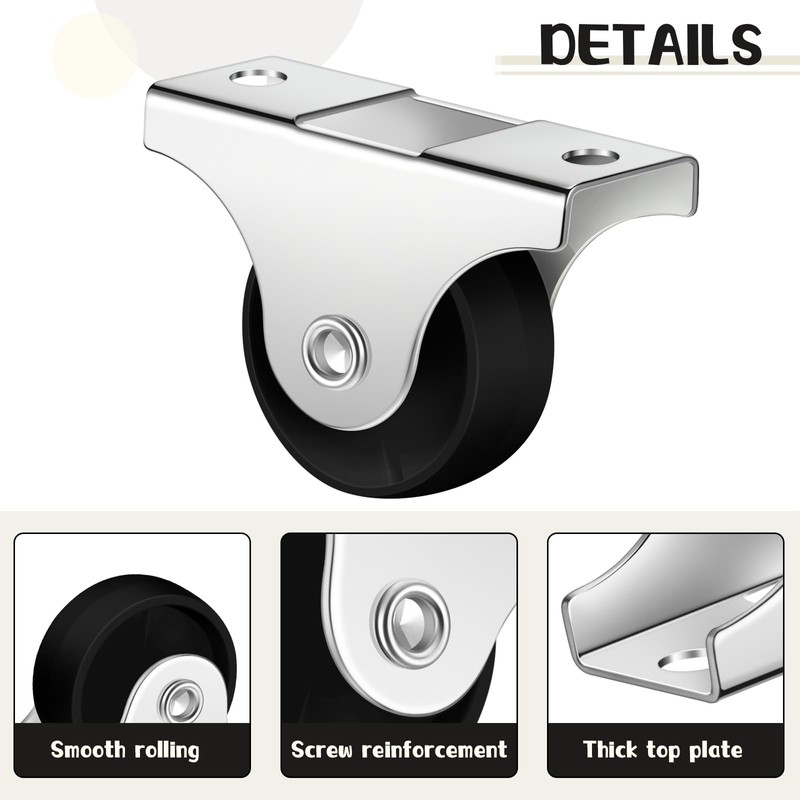 Maitys 24 Pcs 1" Small Casters Wheels Mini Rigid Non
