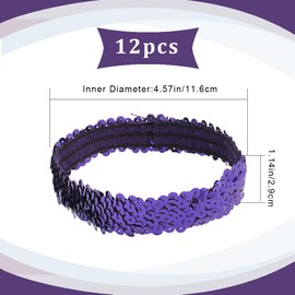 GORGECRAFT 12 Pieces Sequin Headband Elastic Luminous Stretchy Glitter Fashion Adjustable Hair Band Accessory Set for Women Sports Dance Party Teams Business (Purple)