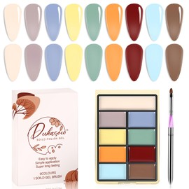 DUKASOU Solid Gel Nail Polish Set, Mist and rain 9 Colors Gel Polish Manicure Palette Set Nude Pink Glitter Skin Tiny Solid Cream Nail Gel Polish for Salon DIY with Pro Nail Brush