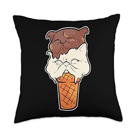 Poodle and Cat Ice Cream Shop Owner Throw Pillow