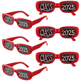 Cuffbow 6 Pcs 2025 Graduation Glasses Class of 2025 Sunglasses Bulk Plastic Eyeglasses Graduation Party Supplies Photo Booth Props (Red)