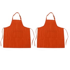Cooking Apron Waterproof Adjustable Neck Strap Breathable Soft Kitchen Bib Apron with Pocket for Barbecue Baking 2pcs Orange