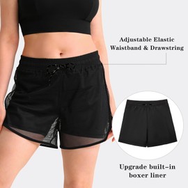 APTRO Women's Swimming Shorts Swimming Shorts Beach Surf Shorts with Inner Shorts, Net Plain Black W91