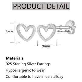 KASFREE 925 Sterling Silver Earrings for Women Heart Earrings Studs Sterling Silver Heart Earrings for Women Heart Stud Earrings for Women, Sterling Silver, No Gemstone
