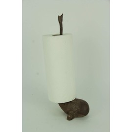 Rustic Brown Cast Iron Long Tail Whale Paper Towel Holder