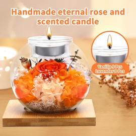 Flowers for Delivery, Preserved Flower in Glass Dome with Scented Candle, Long Lasting Rose Gifts for Women Wife Girlfriend on Christmas Mothers Day Valentines Day Birthday (Orange)
