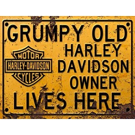 Tin Sign Vintage Retro Man Cave Bar Pub Shed Novelty Gift Aluminium Metal Tin Wall Décor Sign - Grumpy Old Harley Davidson Owner Live Here inspired