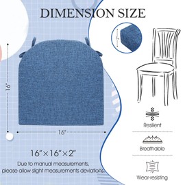 JONA SADO D-Shaped Chair Cushions, 2" Thick Dining Chair Pads Machine-Washable, Seat Cushions for Chair 16" x 16", Set of 4