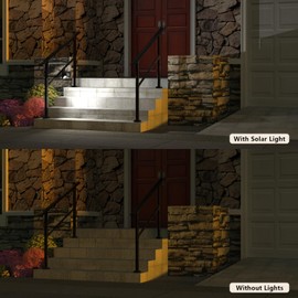 Hand Rails for Outdoor Steps, 2 Step Hand Railing, Railings for Outdoor Steps with Solar Deck Lights for Seniors Pregnant Woman Handicap for Porch Railing and Deck Hand Rail.