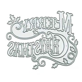 Merry Christmas Holly Leaves Metal Die cuts, Christmas Word Background Layering Cutting Dies Cuts for Album Card Making Tools Scrapbooking DIY Decoration