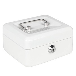 Cash Box with Money Tray, Parrency Small Money Box with Key Lock, 6" x 4 4/5" x 3", White