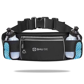 Cangurera Deportiva con 2 botellas de agua (2 x 280 ml),Riñonera reflectante para correr,Bolsa de cintura deportiva ajustable para maratón,Ideal para 