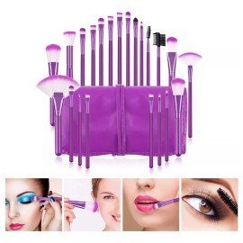 Bloomingboom Jugo De Brochas De Maquillaje Con Bolsa Morada, 22 Piezas