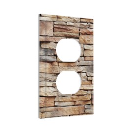 Ihsourgnitnem Outlet Covers Stone Textured Brown Brick Natural Stone 1 Gang Duplex Light Switch Cover Decorative Switch Plates Electrical Receptacle Faceplate Wall Plate For Farmhouse Cabin Decor