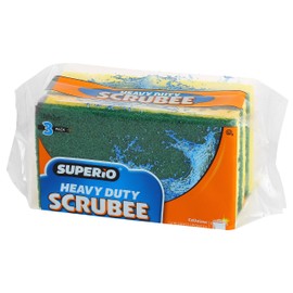 Scrubee Heavy Duty Scrub Sponge with Scouring Pad, Kitchen Dishwashing, Sink, Pot and Frying Pan Cellulose Scrubber Sponge Non Scratch. by Superio… (4.5" 3 Pack)