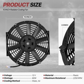 D SOLUTIONS Radiator Cooling Fan, 10 Inch Universal Electric Slim Fan with Mounting Kit for Radiator Transmission Cooler, 80W 12V 1250CFM, Pack of 2