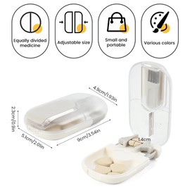 Dzmuero Pill Divider, Tablet Cutter with Small Brush and Storage Compartment, Adjustable, Magnetic Storage, Pill Divider for Travel, Camping and Daily Use (White2)