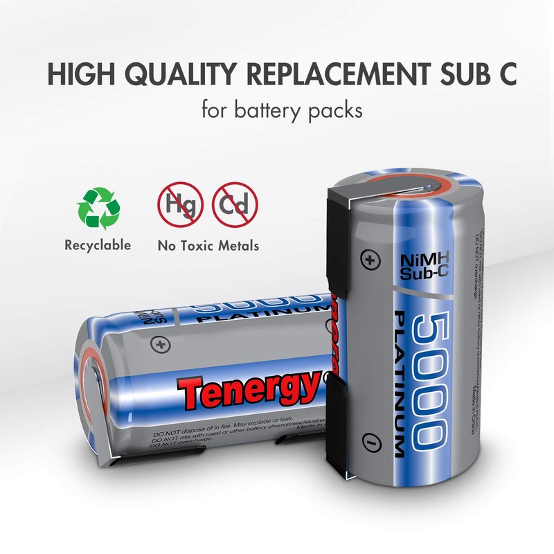 Tenergy NiMH Sub C Sc 5000mAh high Drain Rechargeable Battery