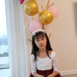 PoshMyra Pink White Flower Hairband for Girls Birthday Party Princess Floral Alice Headband for Little Bridesmaids Wedding Photo Prop