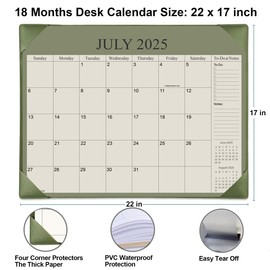 Desk Calendar 2025-2026 with Desktop Mat, 18 Month Large Desk Pad Calendar from July 2025 to December 2026, 22" x 17" Desk Pad Calendar 2025-2026 for Home, School Office, Cyan