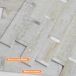 VAOVI Matte Marble Subway Tile Peel and Stick Backsplash for Kitchen Heat Resistant Bathroom Vanity Shower Waterproof(Rustic Gray 5 Sheets)