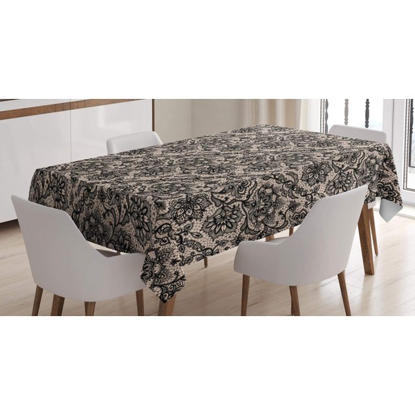 ABAKUHAUS Gothic Tablecloth, Flowers Butterflies Lace, Dining Room Kitchen Rectangular