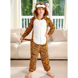 BesserBay Children's Fleece Onesie with Hood Warm Jumpsuit Boys Girls Unisex Animals Jumpsuit 1-12 Years, tiger