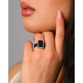 Rinfit Women's Silicone Wedding Band - Promise Rings for Her - Emerald Cut with Cubic Zirconia - Black/Rose Gold - Size 10