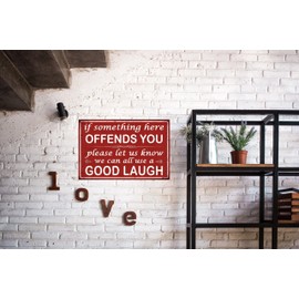 Carastora Funny Sarcastic Sign – "If Something Here Offends You" Vintage Metal Wall Decor for Home, Bar, Garage, Office, or Kitchen – 12" x 8"