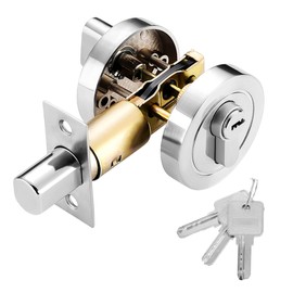 Door Lock with Cylinder, Stainless Steel, Handle-less Lock, Wooden Door Lock, Modern Door Locks with 2 Keys, Single Cylinder Latch for Hallways, Bedrooms, Kitchens and Bathrooms