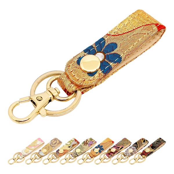 leo&aoi Nishijin Textile Brocade Key Ring, Snap Button, Belt Type,