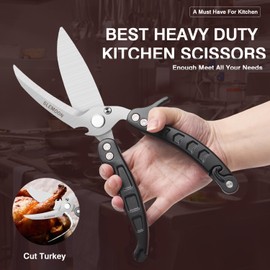 SLEMOON Heavy Duty Poultry Shears Kitchen Salad Scissors for Chicken Turkey Herb Vegetable 2pcs set Black
