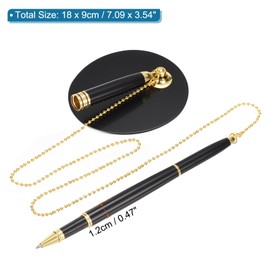 PATIKIL Secure Pen with Chain and Adhesive Pen Holder, Reception Counter Desk Pen with Security Pen Holder for Office Bank Hotel Lobby, Black Gold