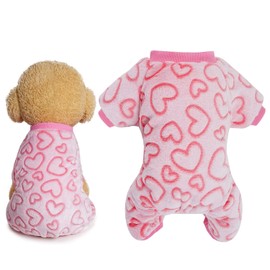 Dxhycc Pijama de forro polar para perro, pijama de corazón para cachorros, pijama cálida y suave para mascotas, ropa de día festivo para gatos y perros pequeños y medianos (rosa, M)