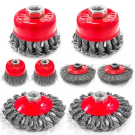 Attoshow 8pcs 4-1/2" Angle Grinder Wire Wheel Set - 4" & 3" Knotted Coarse Crimped Cup Brushes with 5/8-11 UNC Threaded Arbor for Rust, Paint, Corrosion Removal