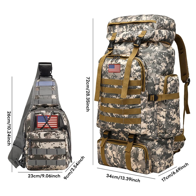 JUMAHE 80L 2Pcs Hiking Backpack for Men with Sling Tactical