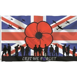Red Poppy Union Jack Flag Army Soldier Remembrance Day Garden Decor Outdoor Banner Flag 5x3ft