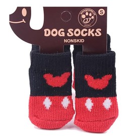 DoggKKin 4 Pairs Dog Socks Paws Stop Licking | Non-Slip Puppy Shoes for Small Dogs (S/M/L Sizes) – Perfect Traction & Comfort for Shoe Dog Paws! Protector for Hardwood Floors Indoor Wear (Red, S)