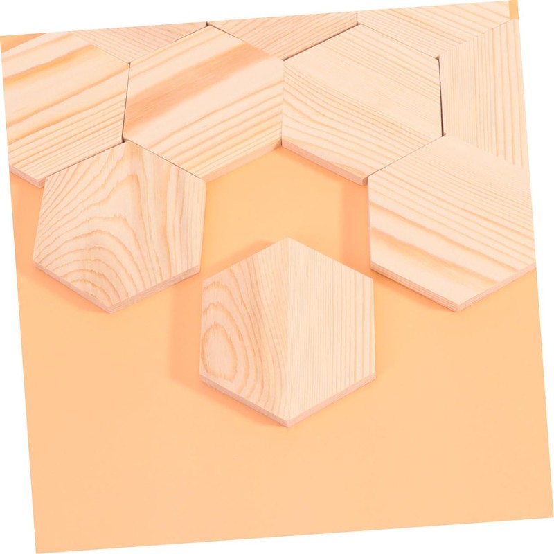 TEHAUX 10pcs Polygonal for DIY Crafts Solid Pine Hexagon Shaped