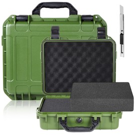 Relaxweex 16.3 x 12.4 x 6.5 inch Waterproof Hard Case with DIY Customizable Foam Insert Portable Protective Case with Knife for Camera Drones Equipments Tools Test Instruments (Green)