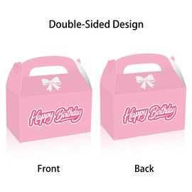FLOLUVZ 16 PCS Pink Party Favor Treat Boxes, Happy Birthday Goodie Boxes Gift Bags, Gable Candy Box for Girls Princess Themed Doll-Themed Birthday Party Supplies Decorations (Pink)