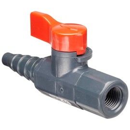 Asahi America-1082002 Labcock PVC Ball Valve, Inline, Unibody, Lever, 1/4" NPT Female x 3/8" Hose