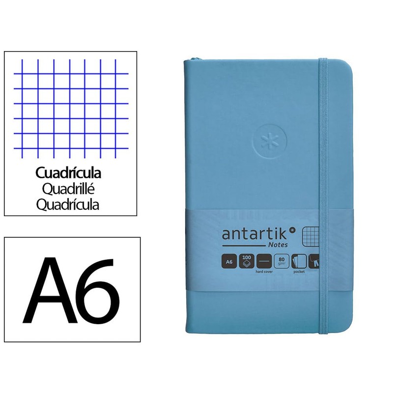 Antartik Notebook with elastic band, hardcover, A6 sheets, squared, light