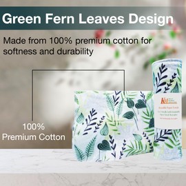 Kelly Murray Creations Reusable Paper Towels | 10x10 Inch Cotton Towels | 10 Pack Roll | Kitchen Utensils Print | Eco Friendly, Washable, Quick Drying | Sustainable Cleaning Cloths | Green Fern Leaves