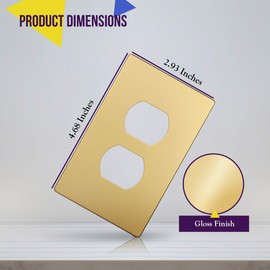 ENERLITES Elite Series Duplex Outlet Receptacle Cover, Screwless Wall Plate, Standard Size, 1-Gang 4.68" x 2.93", Unbreakable Polycarbonate Thermoplastic, UL Listed, SI8821-GD, Gold