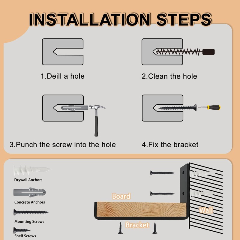 LuckIn 10 Inch Wall Shelf Brackets (Fit 9.25" Board) 4-Pack,